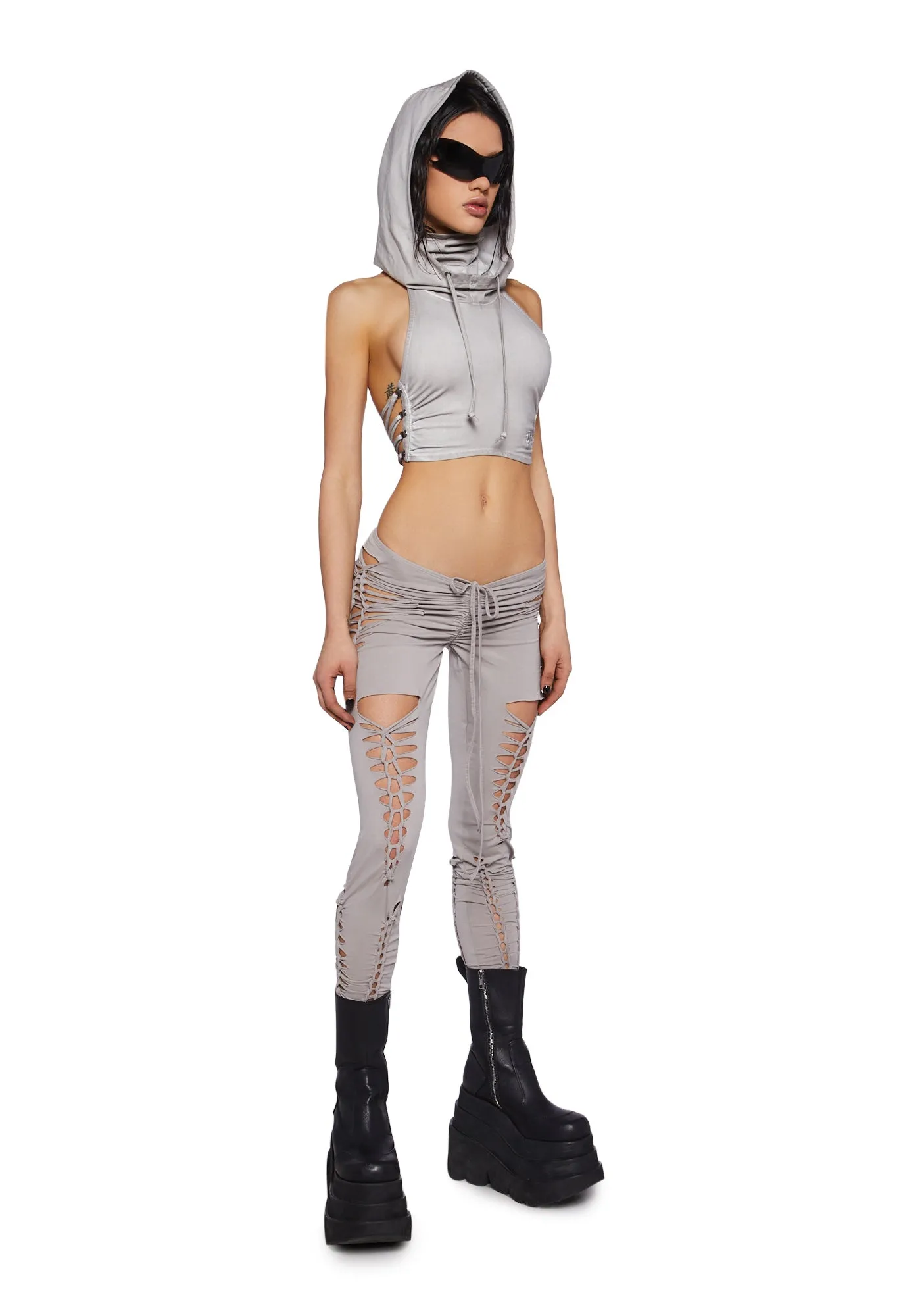 Crossfade Shredded Leggings- Ecru sold by Dolls Kill product image thumbnail 2