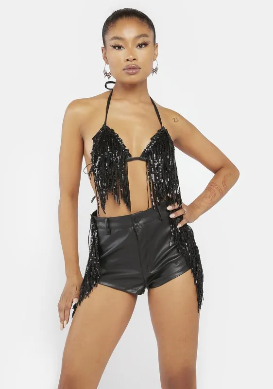 Night Owl Not Going Home Sequin Fringe Set sold by Dolls Kill