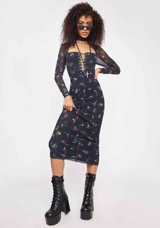 Loni Mesh Midi Lace Up Dress made by AFRM