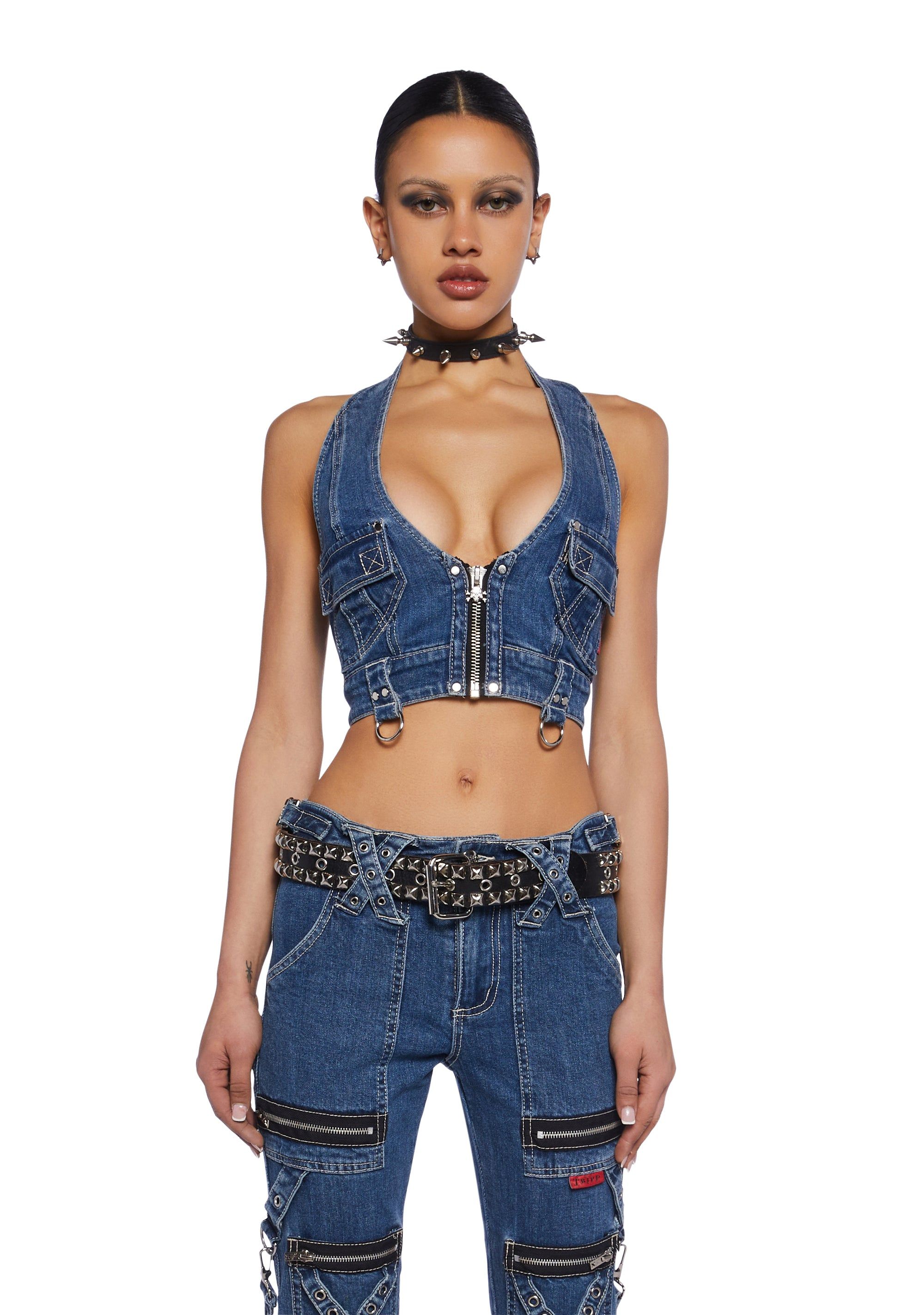 Power Halter Top - Blue sold by Dolls Kill