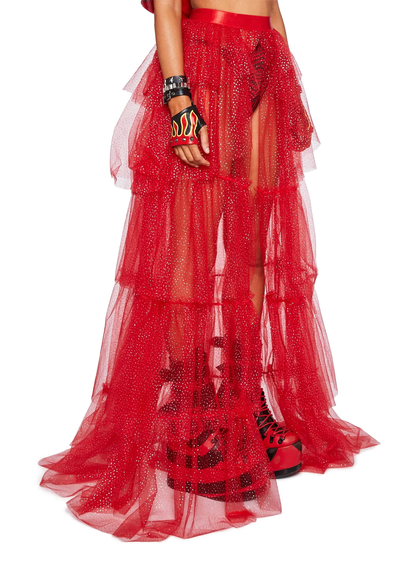 Sparkle Trek Tulle Maxi Skirt - Red sold by Dolls Kill product image thumbnail 3