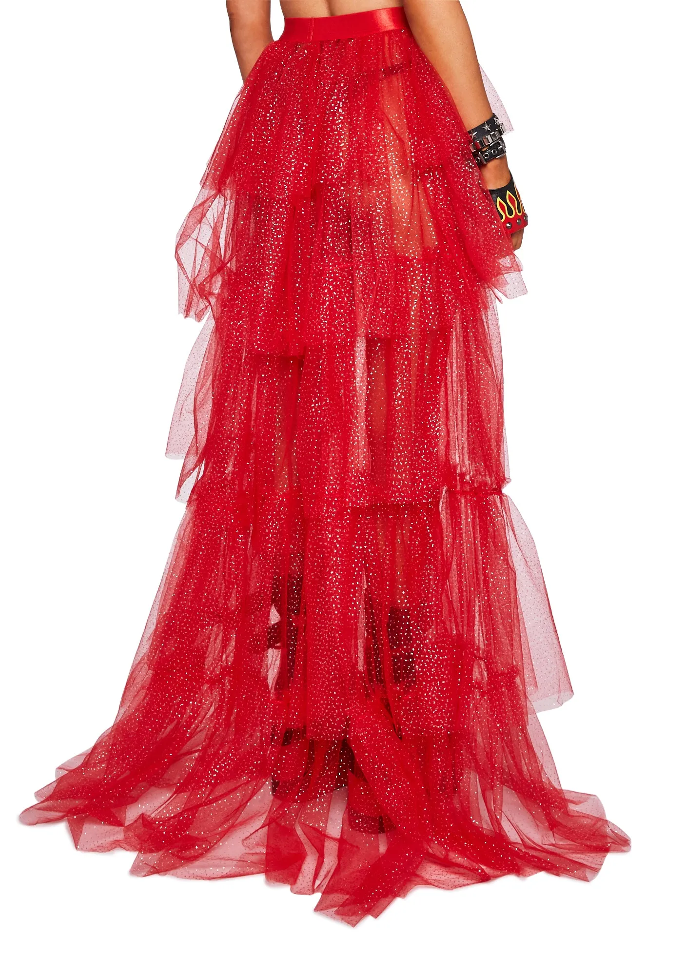 Sparkle Trek Tulle Maxi Skirt - Red sold by Dolls Kill product image thumbnail 4