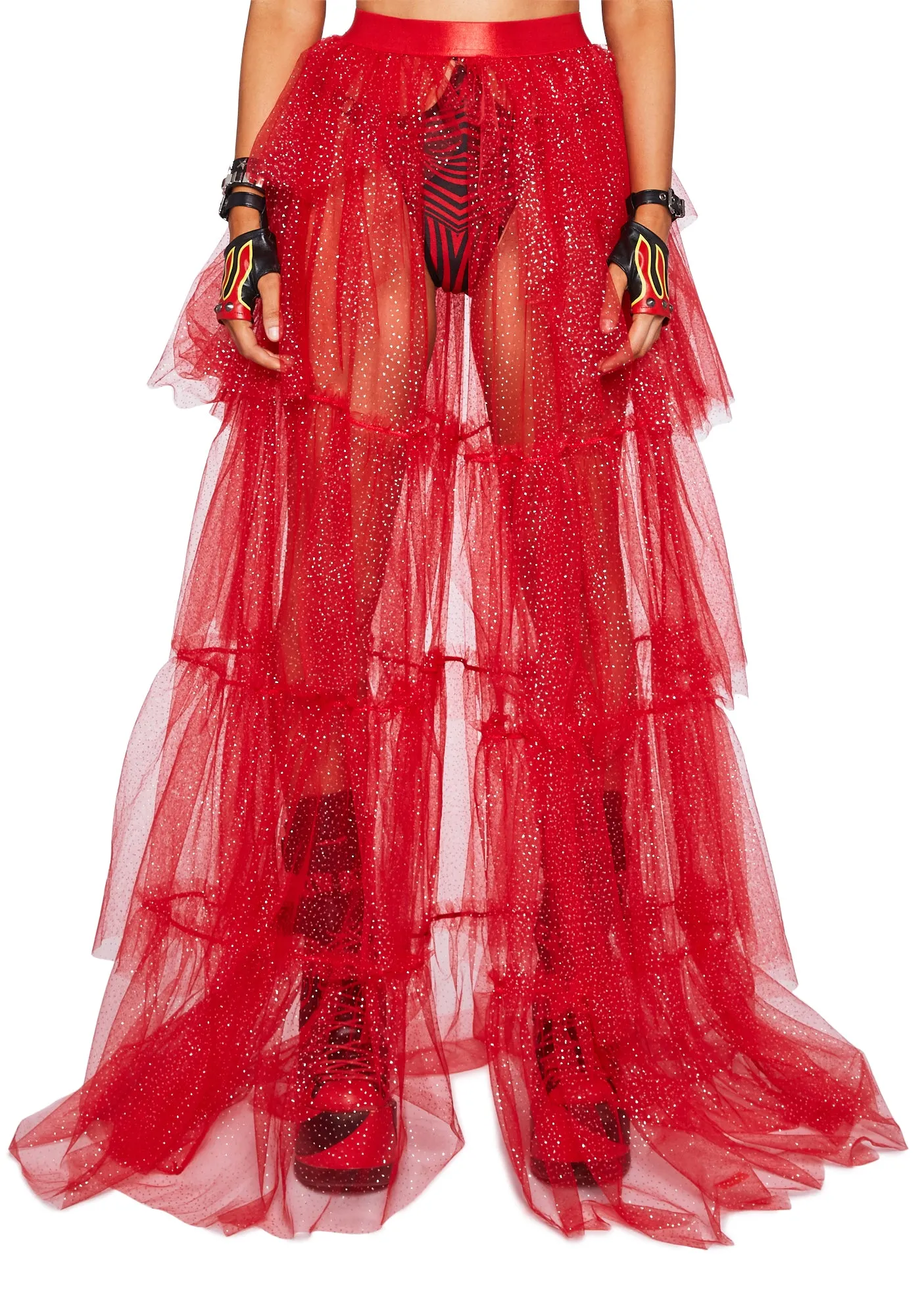 Sparkle Trek Tulle Maxi Skirt - Red sold by Dolls Kill