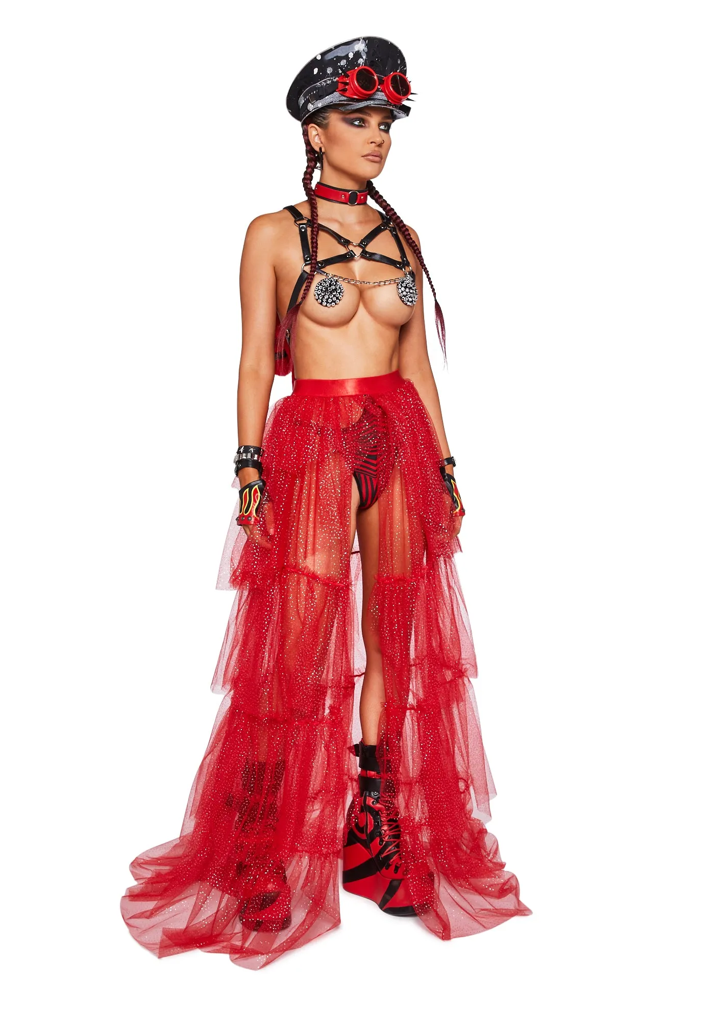 Sparkle Trek Tulle Maxi Skirt - Red sold by Dolls Kill product image thumbnail 2