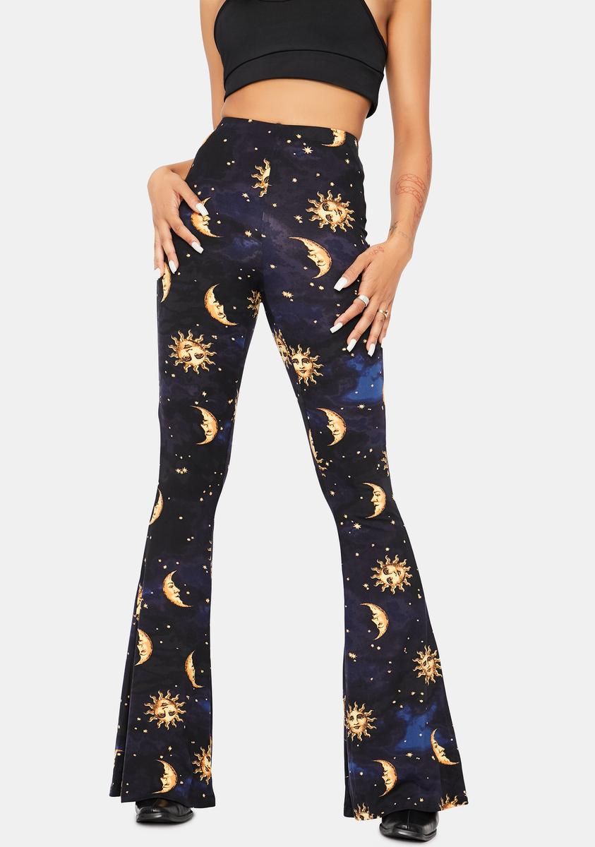 Made Of Stardust Celestial Print Flare Pants sold by Dolls Kill