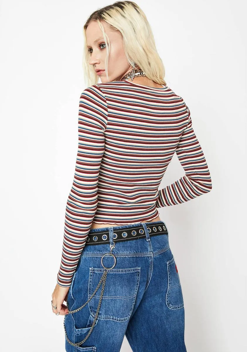 Striped Long Sleeve Crop Top sold by Dolls Kill product image thumbnail 4