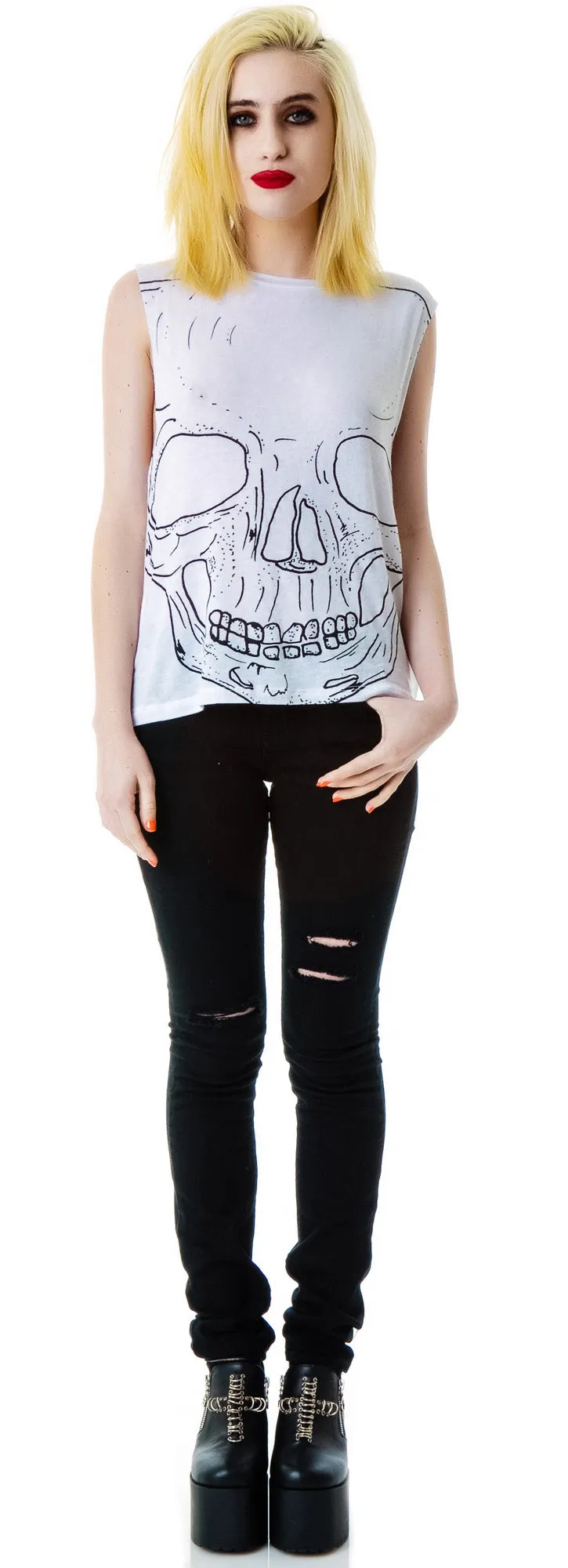 Big Skull Twist Back Moto Tank sold by Dolls Kill product image thumbnail 3