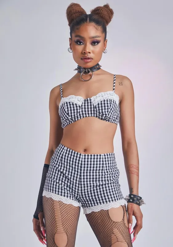 Dark Oo La La Gingham Lace Shorts Set sold by Dolls Kill