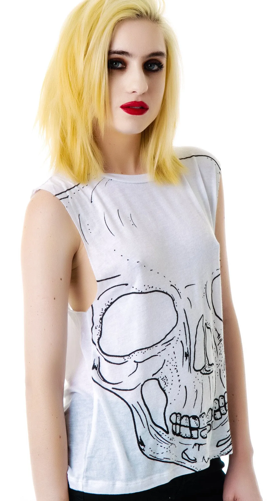Big Skull Twist Back Moto Tank sold by Dolls Kill