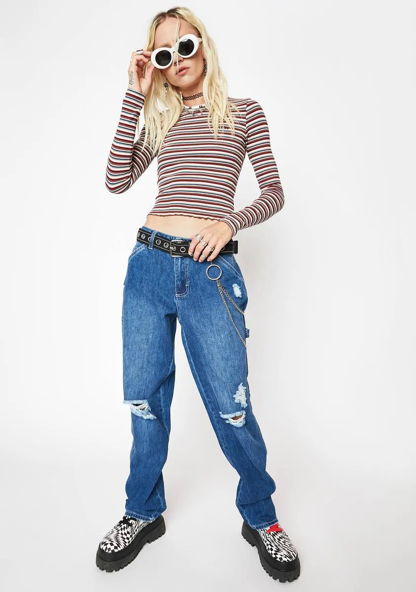 Striped Long Sleeve Crop Top sold by Dolls Kill product image thumbnail 3
