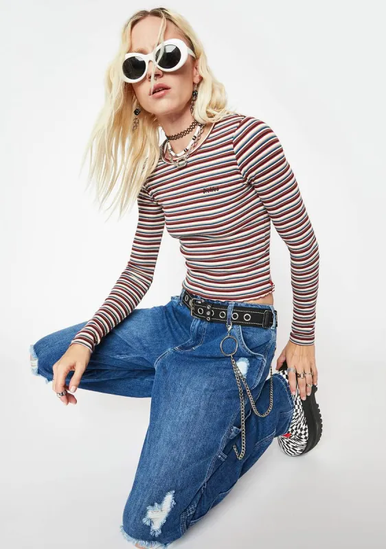 Striped Long Sleeve Crop Top sold by Dolls Kill