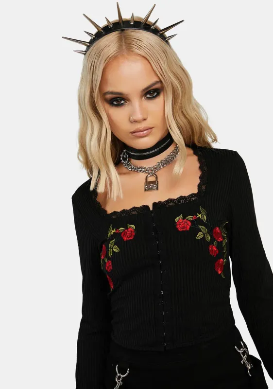 Night Rose Embroidered Top sold by Dolls Kill