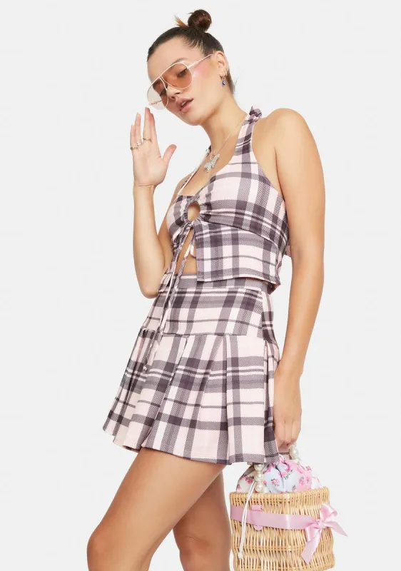 Blush Chic Vanity Plaid Skirt Set sold by Dolls Kill