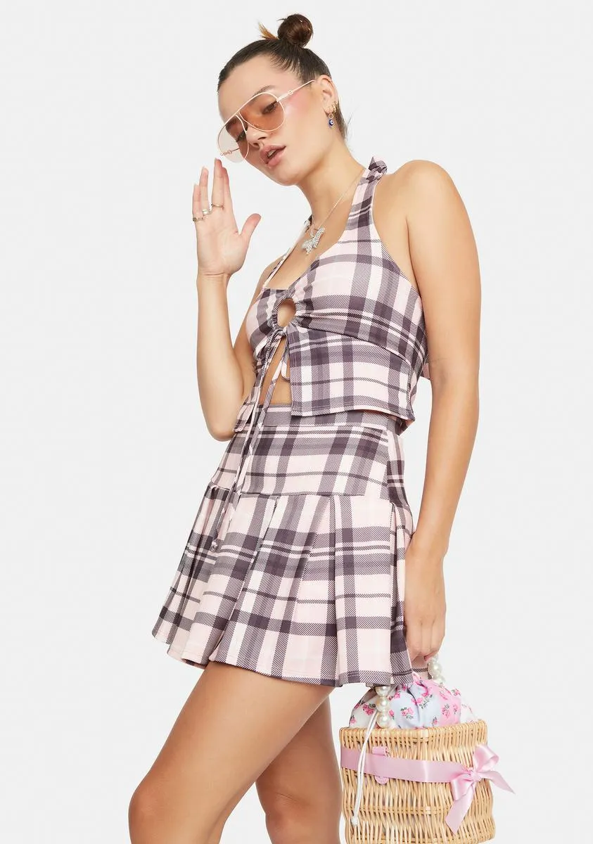 Blush Chic Vanity Plaid Skirt Set sold by Dolls Kill