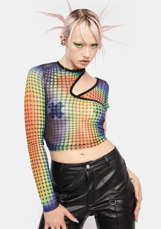Prism Lights Asymmetrical Mesh Top sold by Dolls Kill