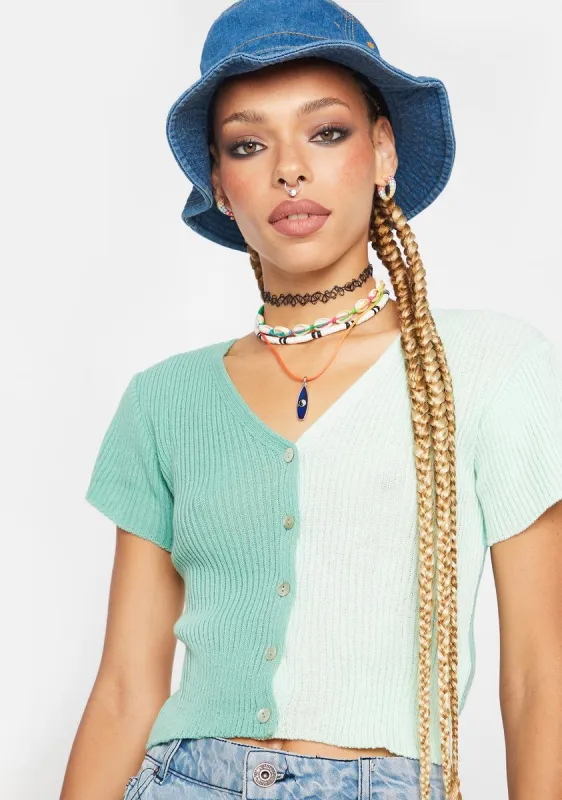 90s Short Sleeve Two Tone Cardigan sold by Dolls Kill