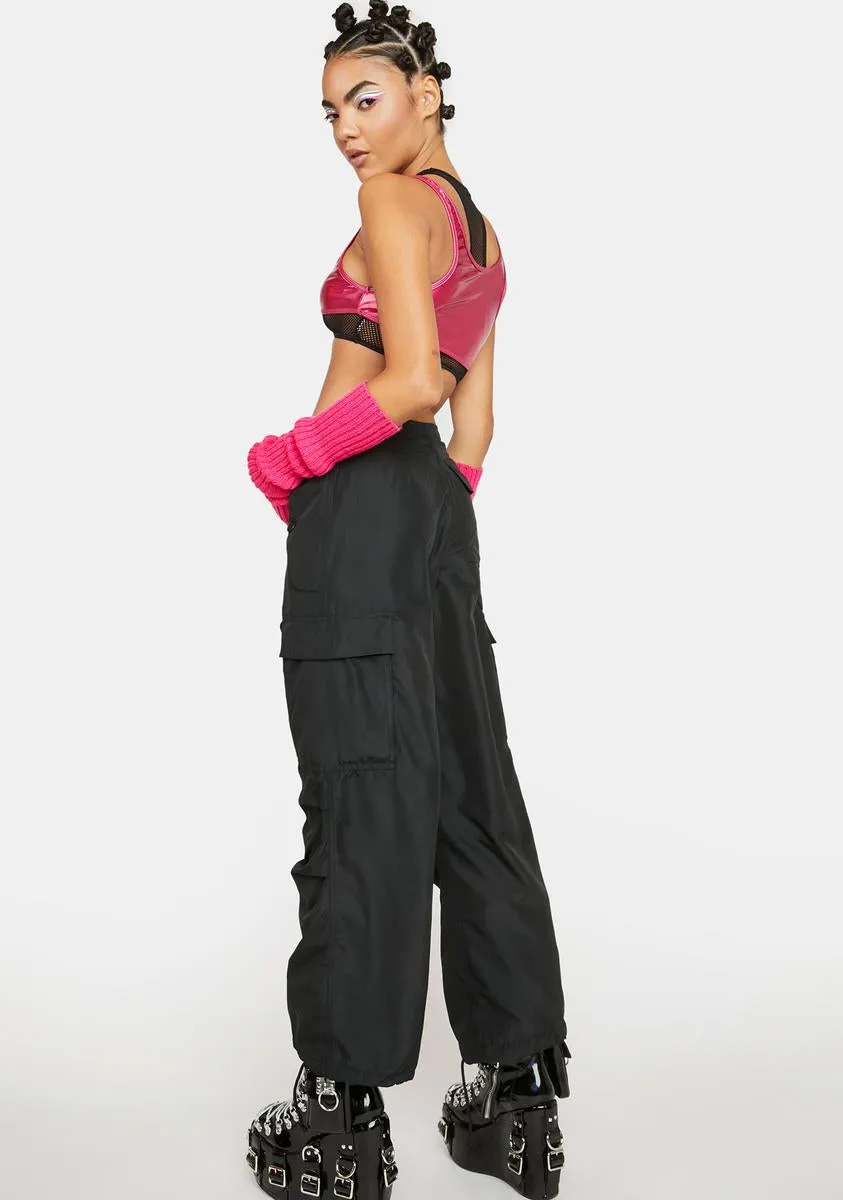 Silky Black Flap Pocket Cargo Pants sold by Dolls Kill product image thumbnail 4