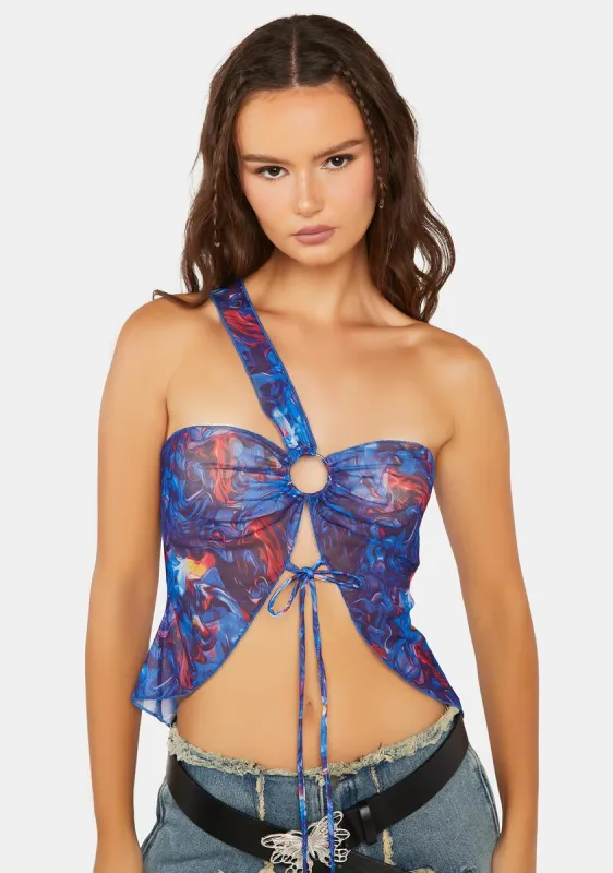 Swirl Print O-Ring Mesh Crop Top sold by Dolls Kill