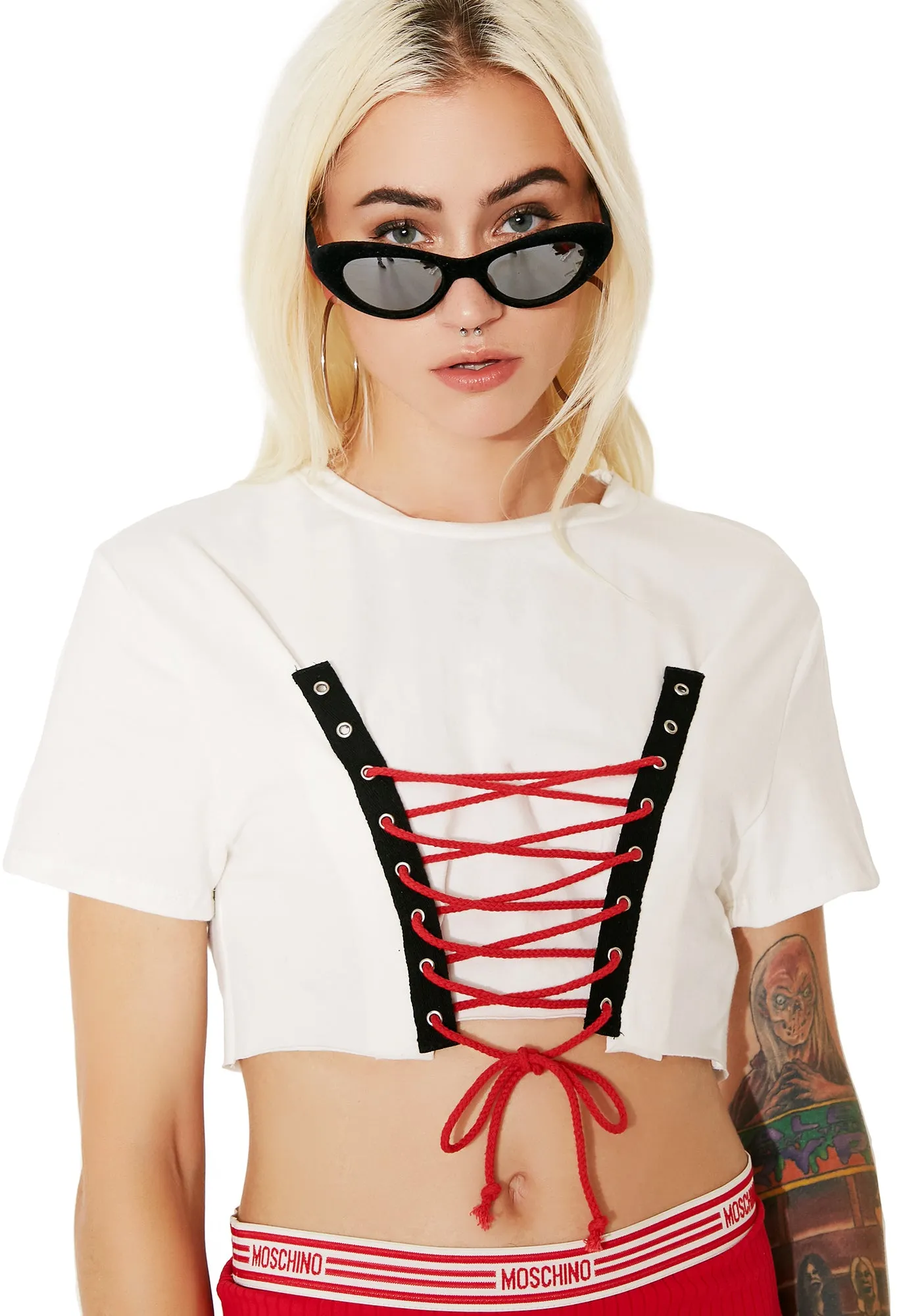 Fast Lane Lace-Up Crop Top sold by Dolls Kill