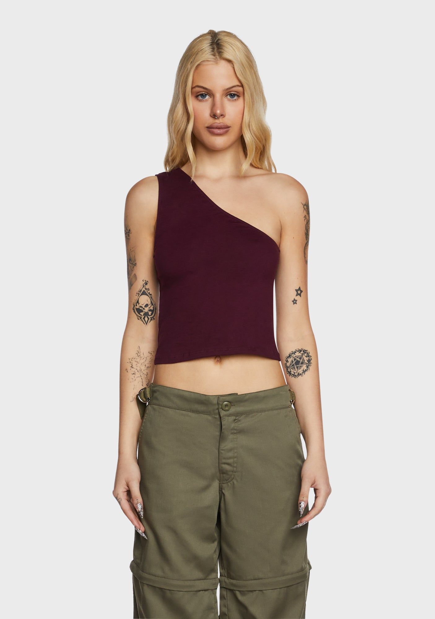 Bay One Shoulder Top - Dark Red sold by Dolls Kill