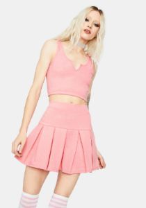 Blush Cheerful Player Tank Pleated Skirt Set sold by Dolls Kill