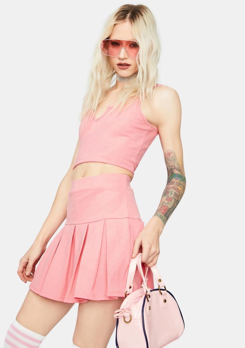 Blush Cheerful Player Tank Pleated Skirt Set sold by Dolls Kill product image thumbnail 2