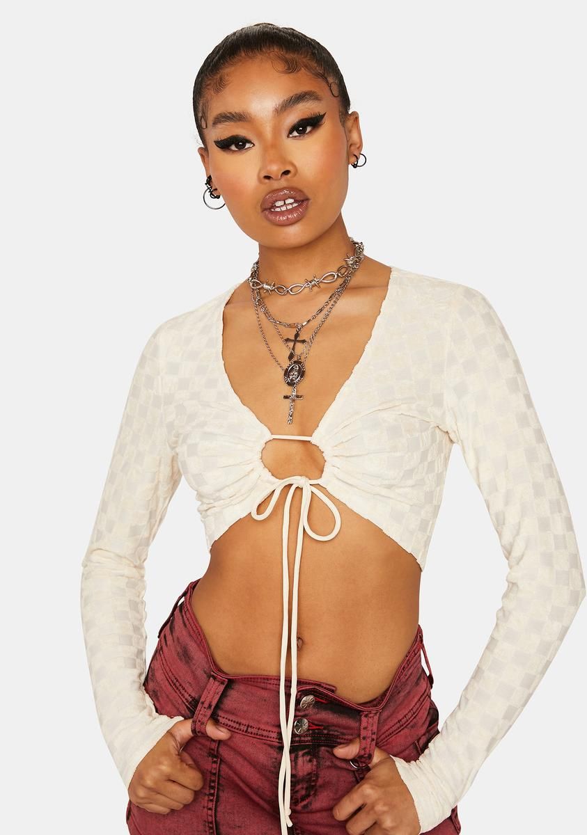 Checkered Drawstring Crop Top sold by Dolls Kill