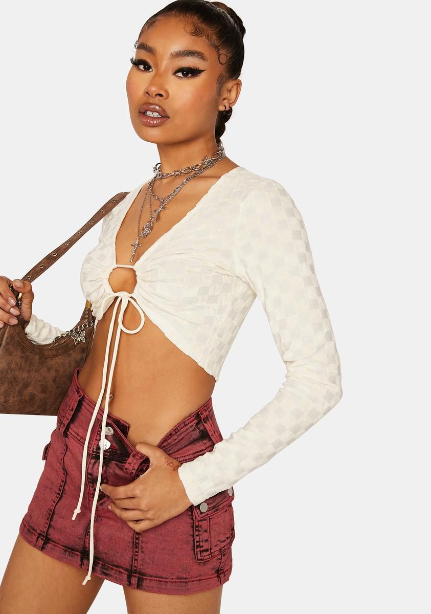 Checkered Drawstring Crop Top sold by Dolls Kill product image thumbnail 2