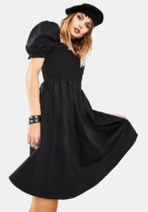 Black Puff Sleeve Babydoll Dress sold by Dolls Kill
