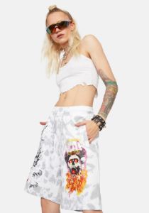 Flaming Skull Tie Dye Shorts sold by Dolls Kill