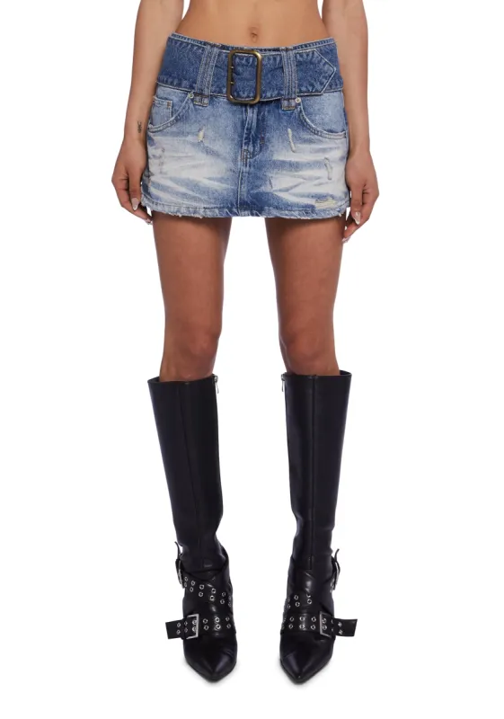 Belted Mini Skirt - Denim sold by Dolls Kill