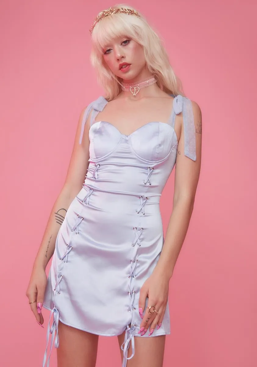 Form Fleeting Satin Lace Up Mini Dress sold by Dolls Kill