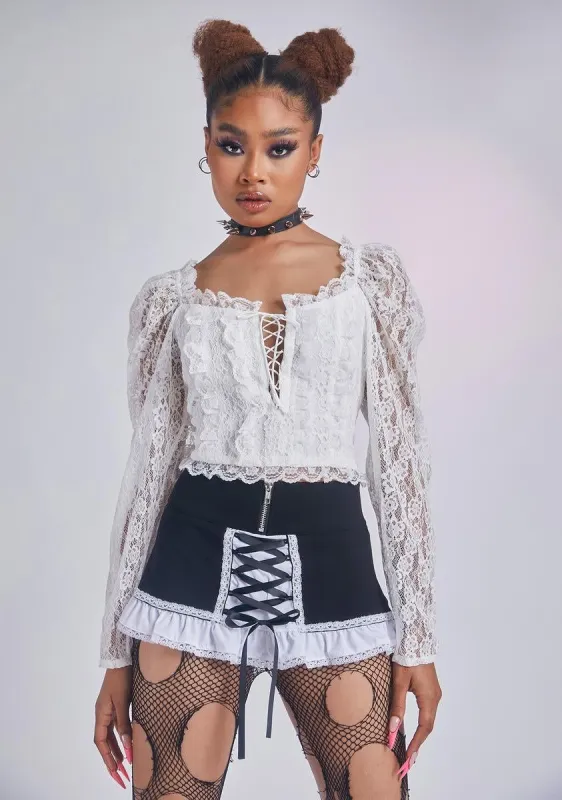 Creme Delight Lace Crop Top sold by Dolls Kill