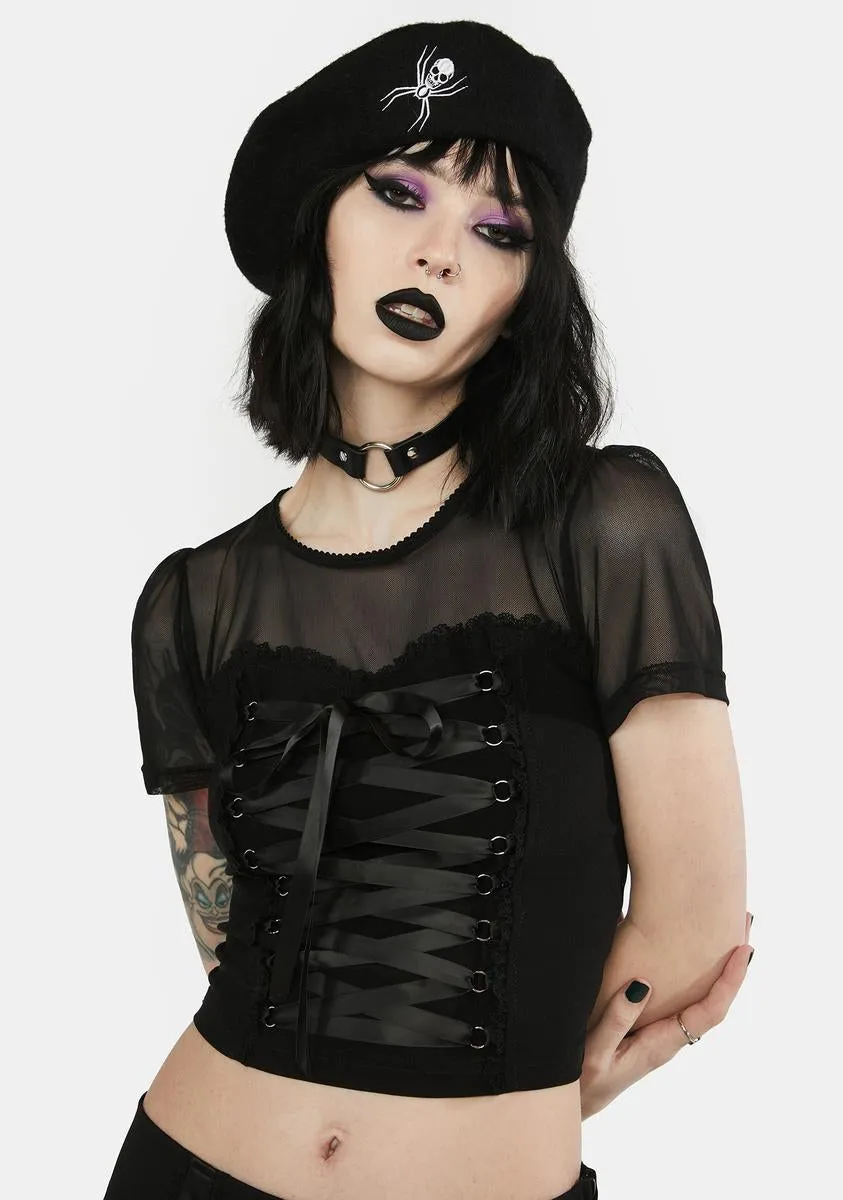 Cemetery Gates Lace Up Crop Top sold by Dolls Kill