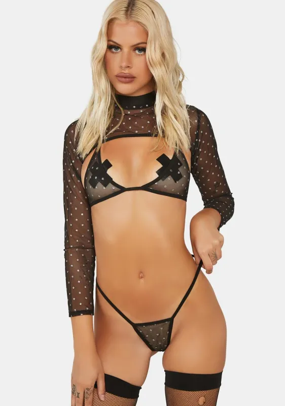 Onyx Blinged Out Sheer Lingerie Set sold by Dolls Kill