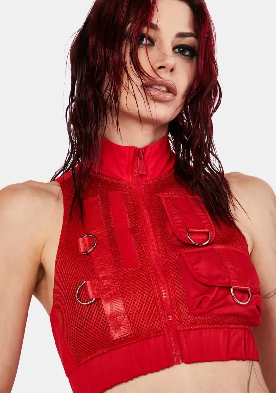 Red Tactical Zip-Up Vest Top sold by Dolls Kill
