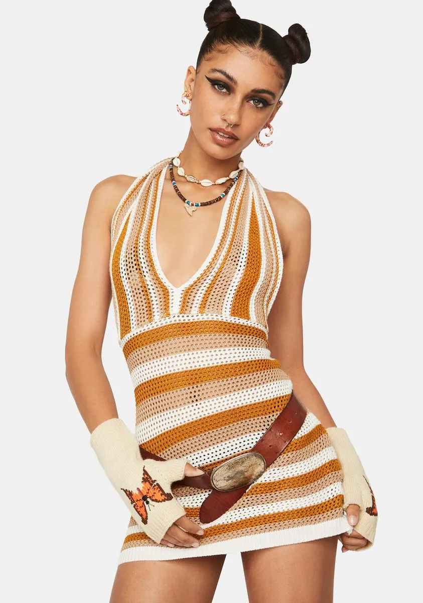 Coffee Hot Streak Crochet Dress sold by Dolls Kill