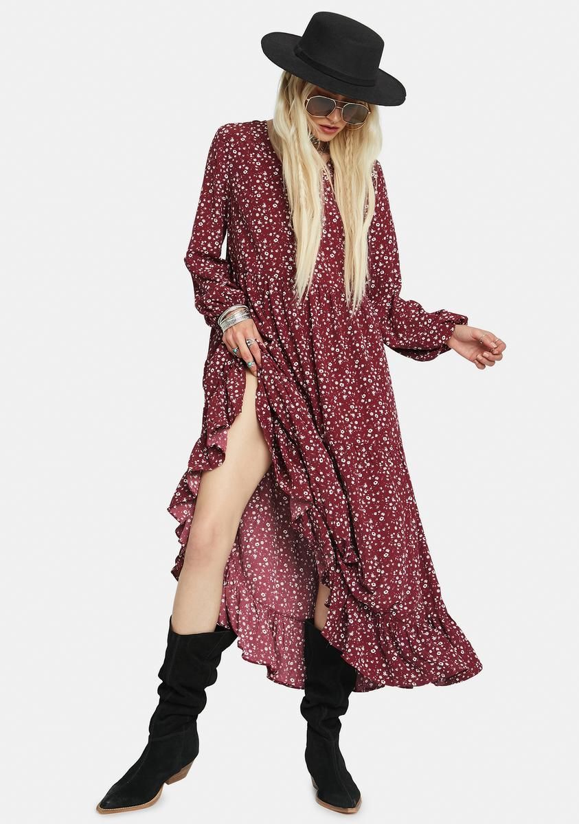 Maroon Ditsy Floral Print Maxi Dress sold by Dolls Kill product image thumbnail 2