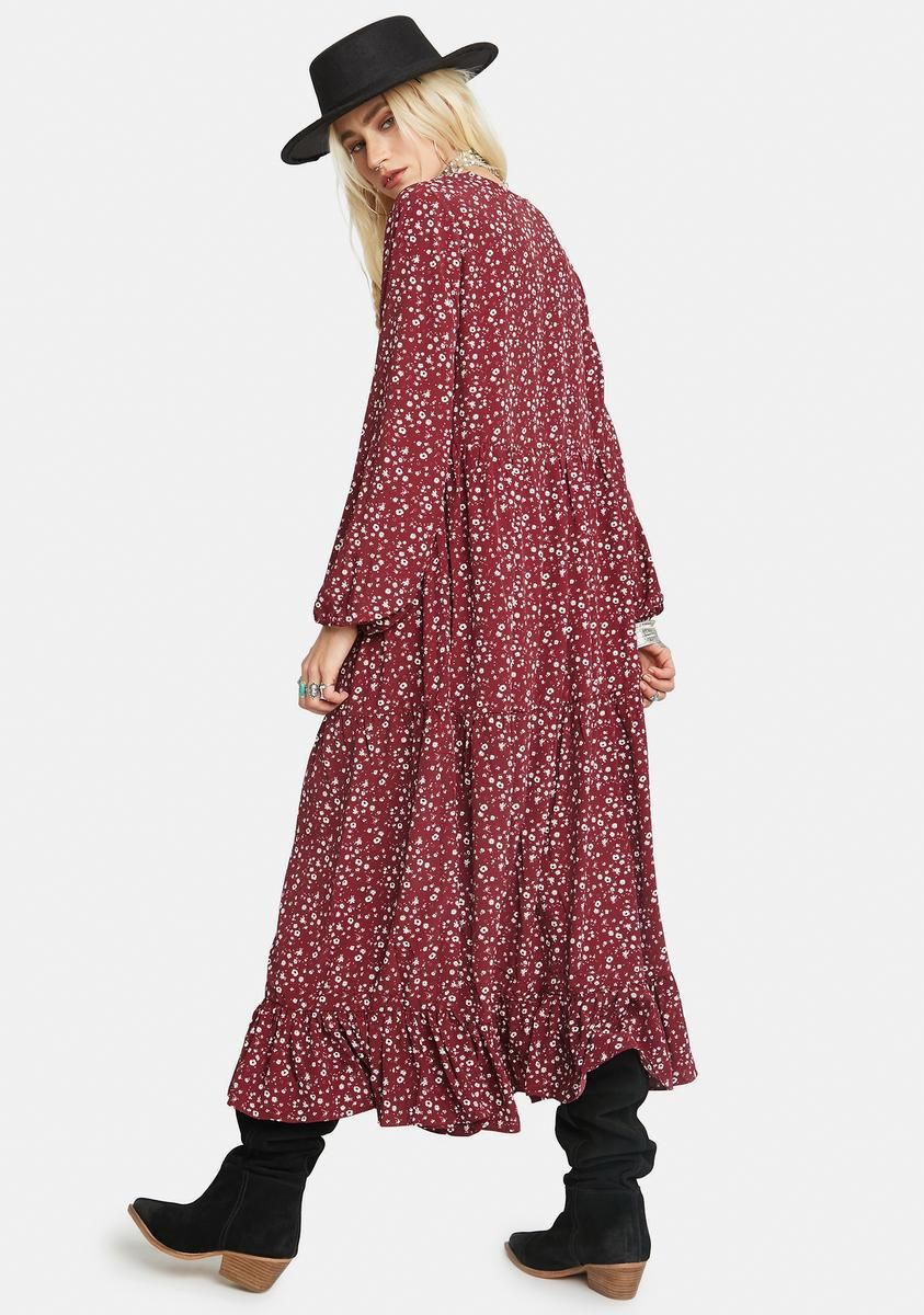 Maroon Ditsy Floral Print Maxi Dress sold by Dolls Kill product image thumbnail 4