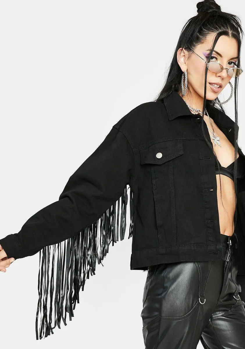 Trouble In Paradise Fringe Denim Jacket sold by Dolls Kill product image thumbnail 2