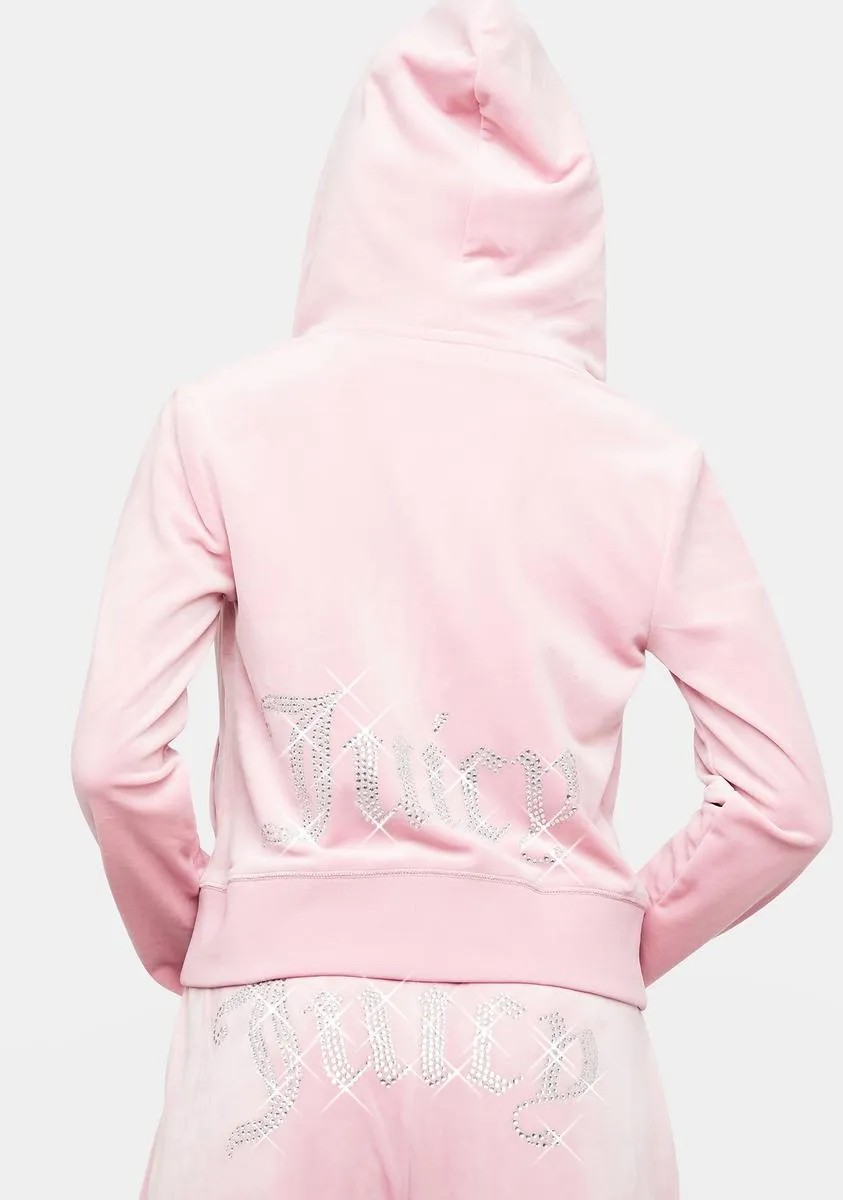 Rose Rhinestone Logo Zip-Up Hoodie sold by Dolls Kill