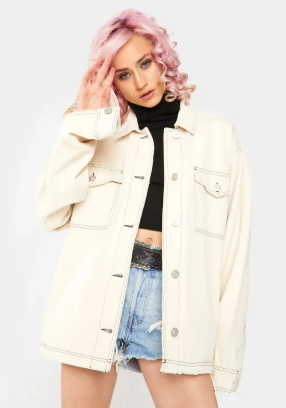 Ecru Denim Jacket sold by Dolls Kill