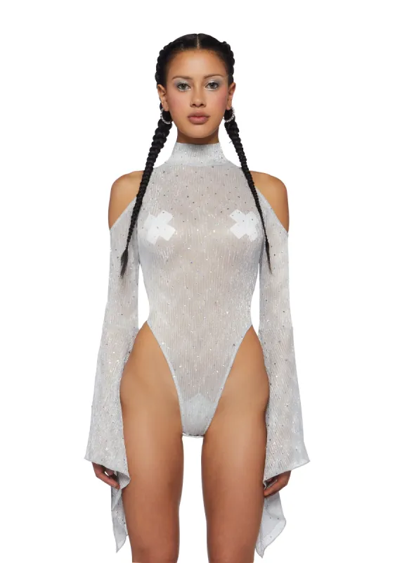 Transcendent Spectre Sequin Bodysuit - White sold by Dolls Kill