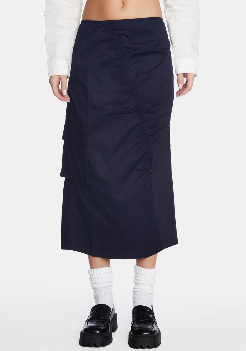 Navy Enore Midi Cargo Skirt sold by Dolls Kill