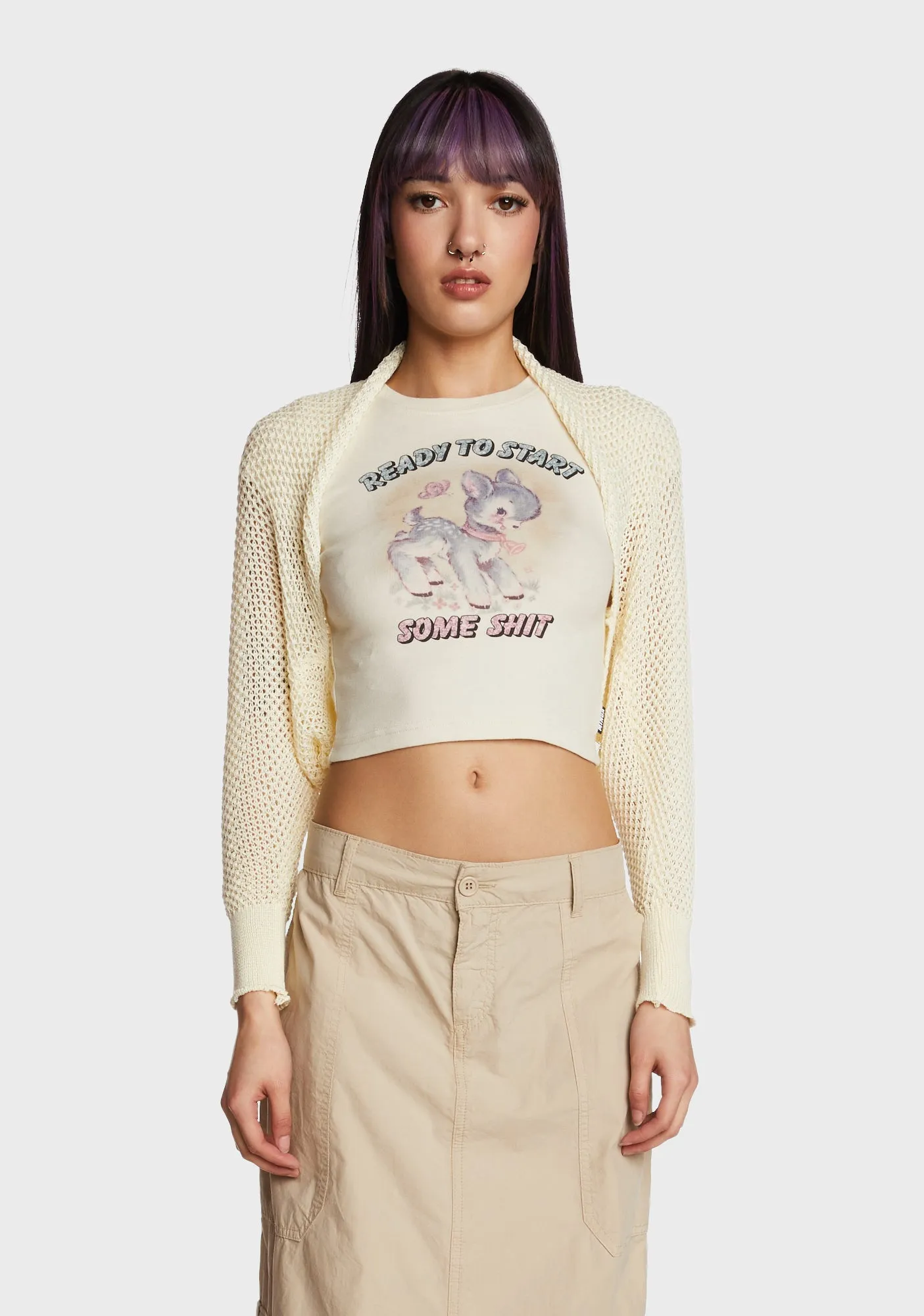 Break Time Knit Shrug - Light Brown sold by Dolls Kill