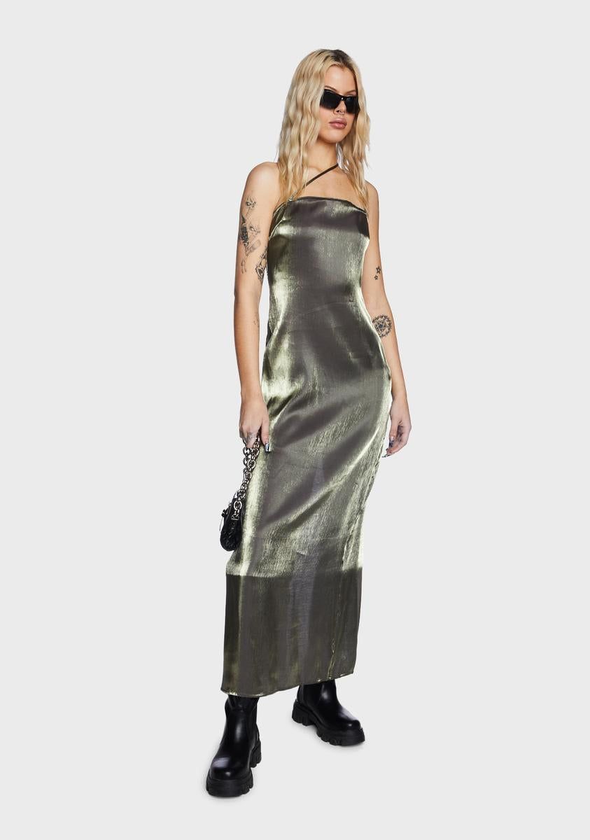 Olive Iridescent Maxi Dress sold by Dolls Kill product image thumbnail 5