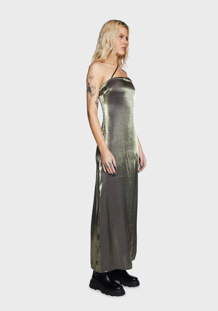 Olive Iridescent Maxi Dress sold by Dolls Kill product image thumbnail 3