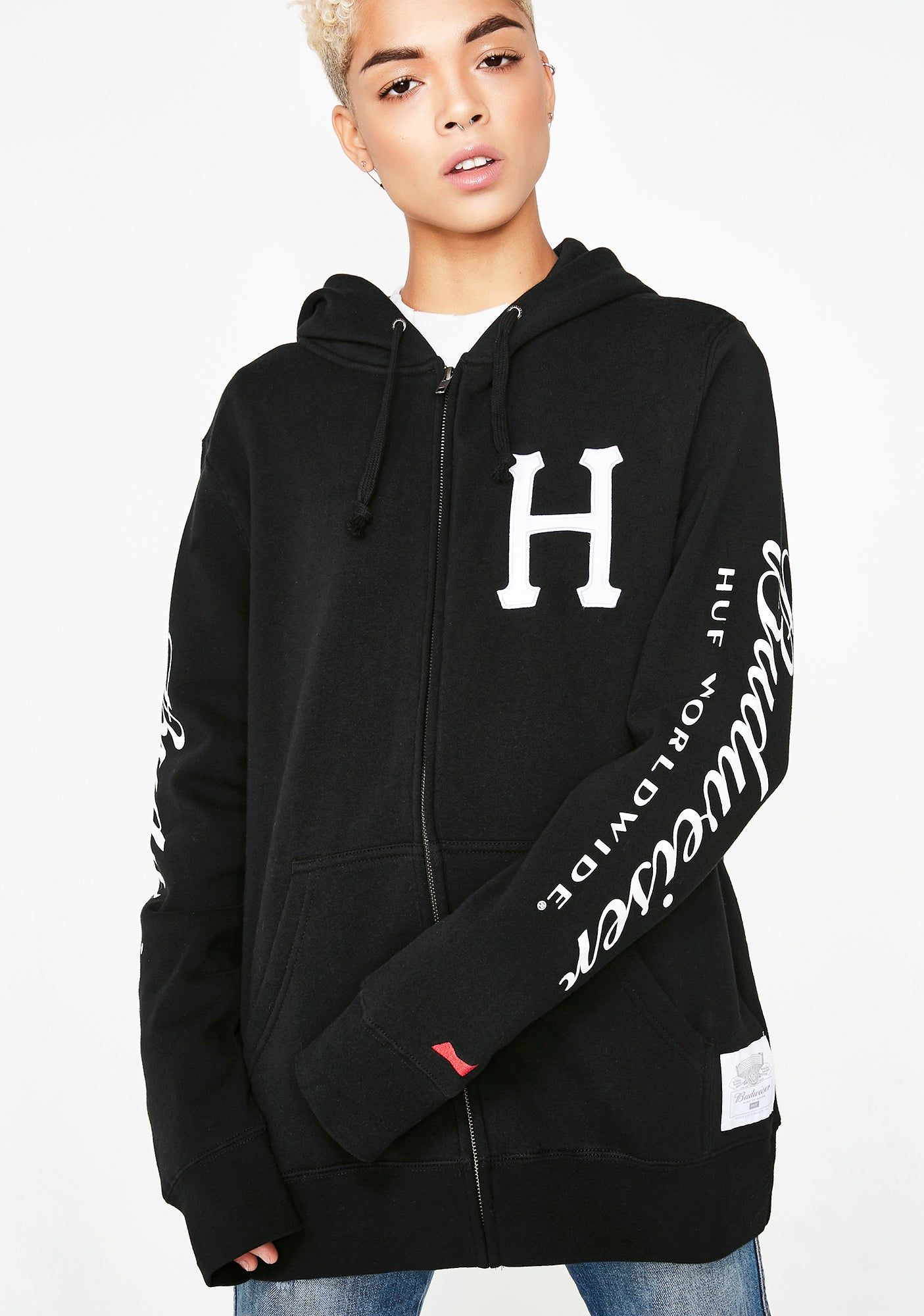 x Budweiser Classic H Zip Up Hoodie sold by Dolls Kill