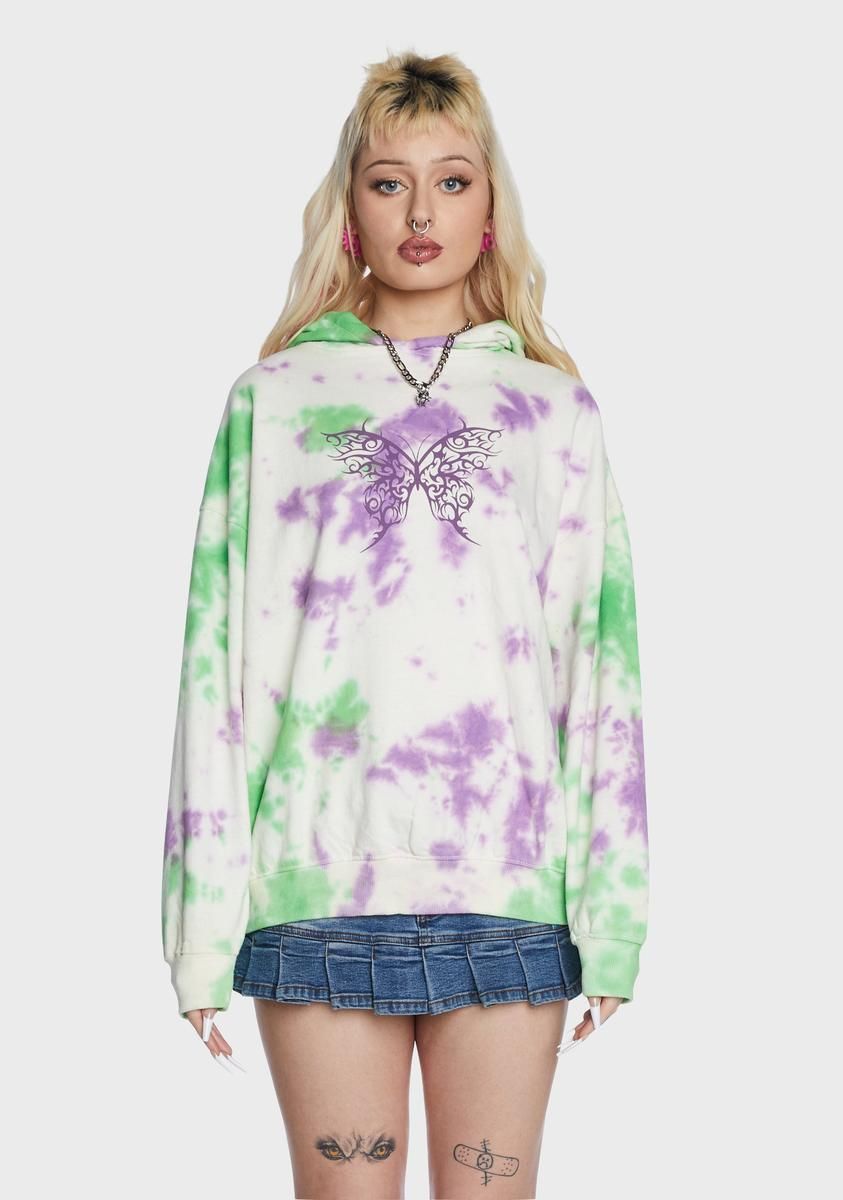 Butterfly Printed Tie Dye Hoodie sold by Dolls Kill