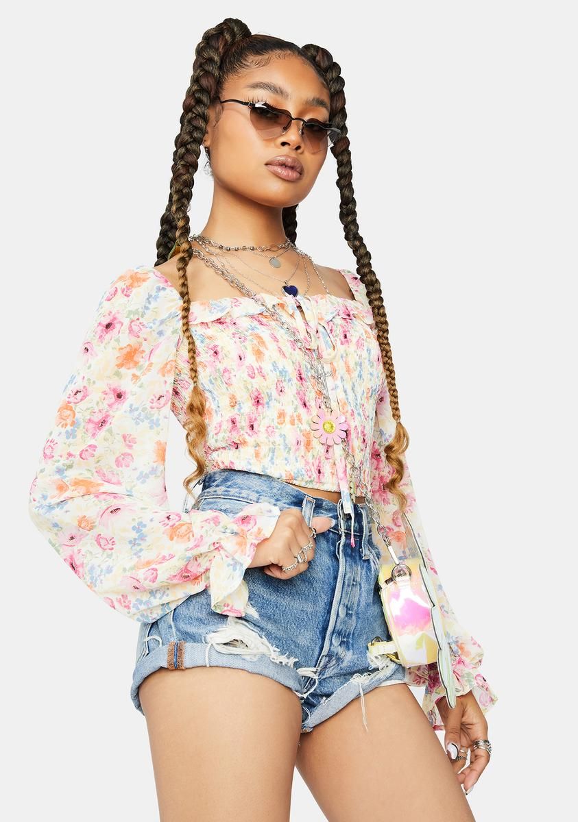 Sun Daze Floral Smocked Crop Top sold by Dolls Kill product image thumbnail 2